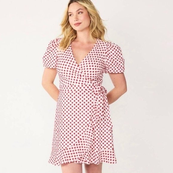 NWT Draper James Red and White Puff Sleeve Embroidered Wrap Dress - Picture 1 of 7